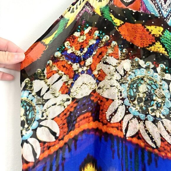 NEW Camilla Embellished Kaftan Colorful Sleeveless Side Slit One Size 100% Silk - Picture 5 of 12